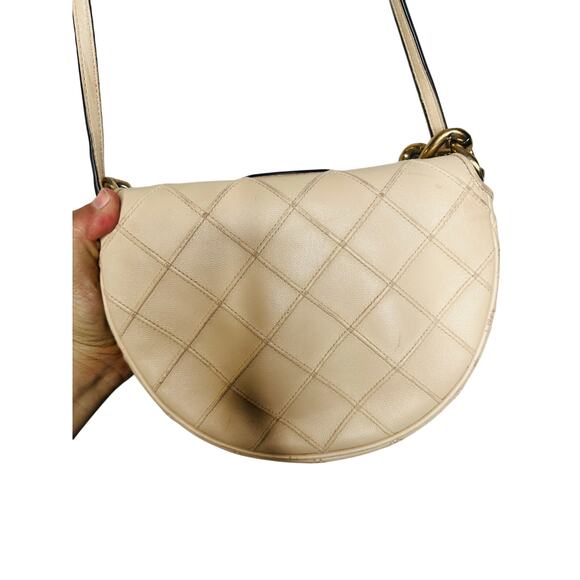 TORY BURCH Neutral White Leather Gold Chain Link Handle Shoulder Strap Bag Purse - Picture 8 of 10